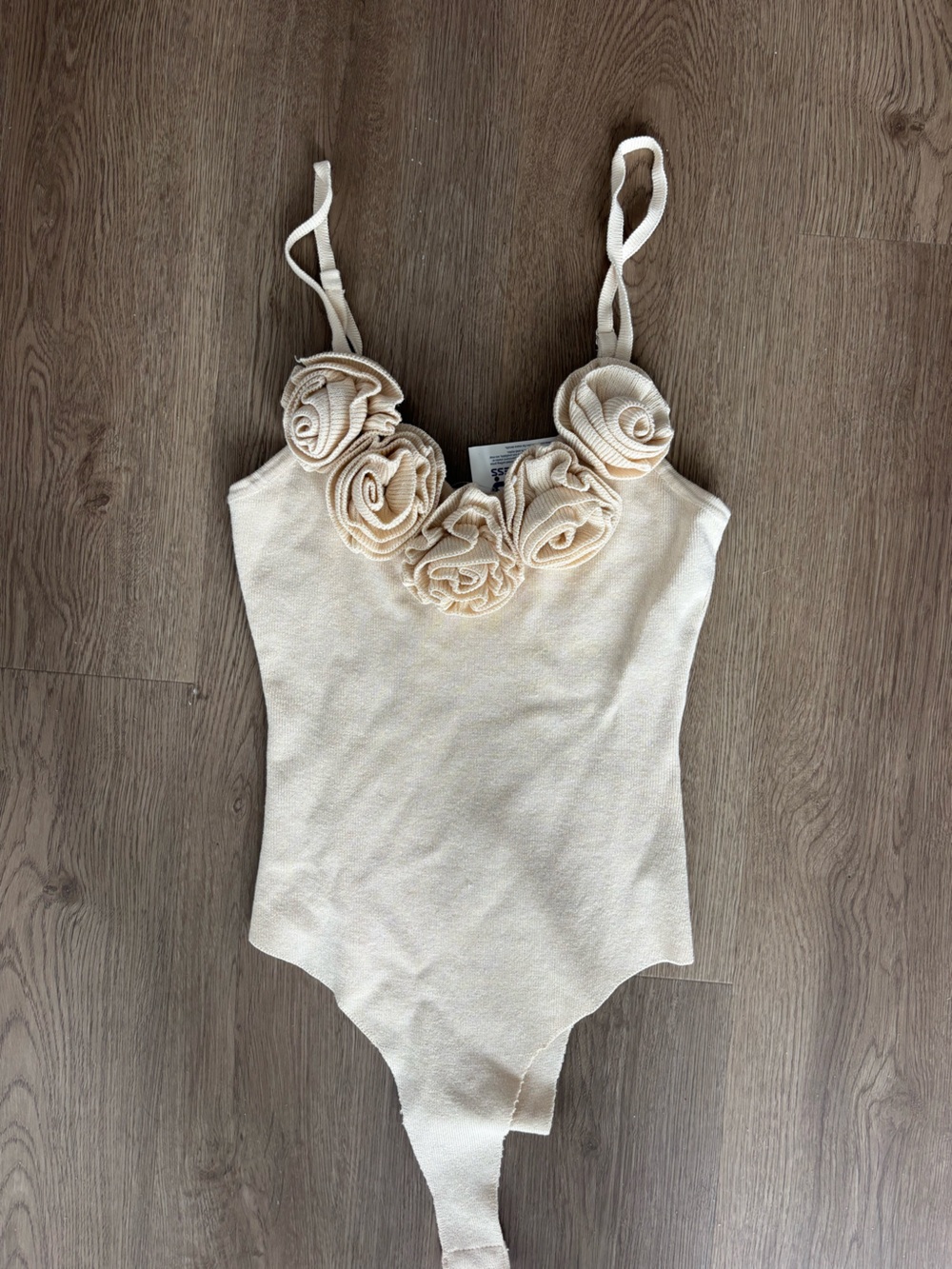 Cream Floral Applique Bodysuit with Adjustable Straps